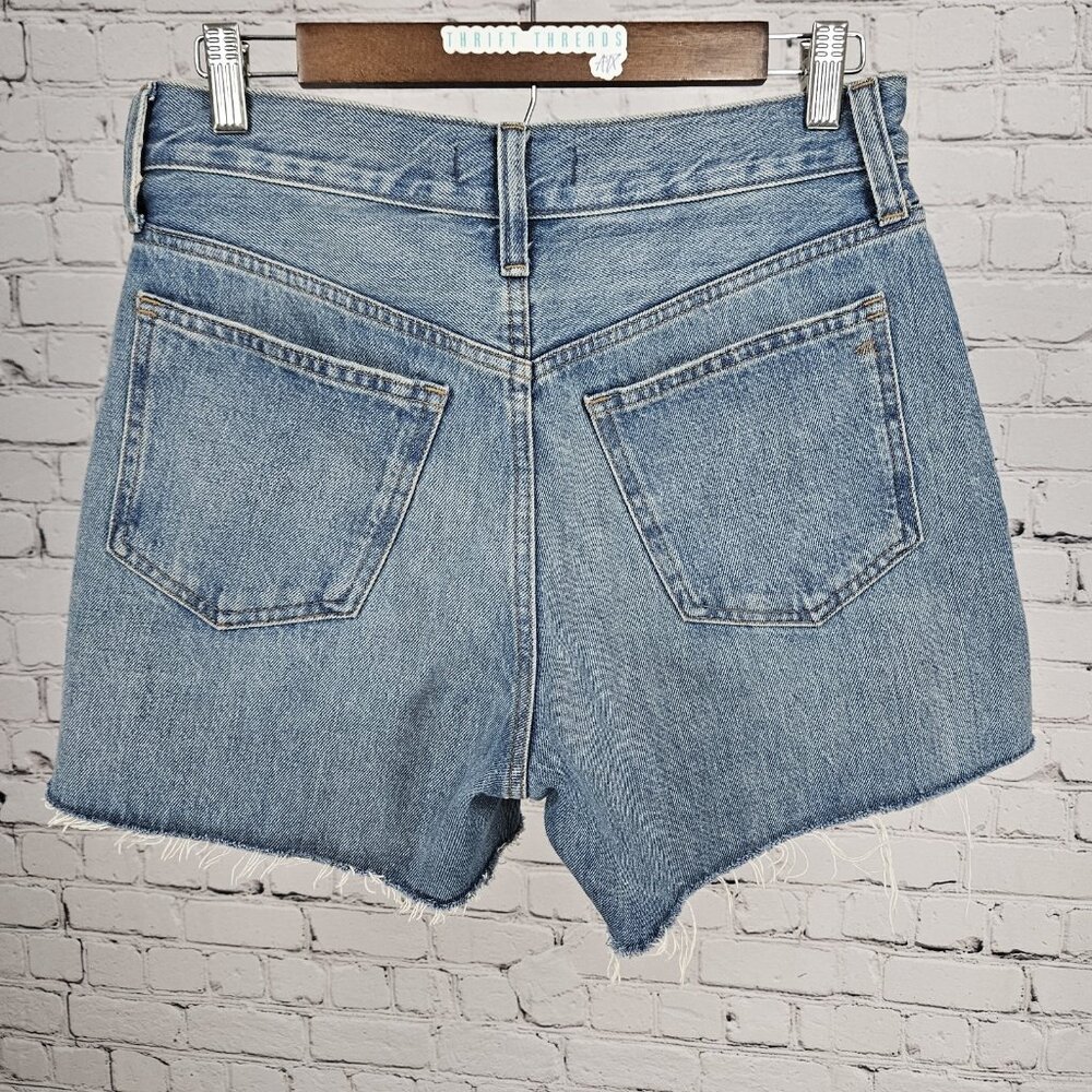 Madewell Blue Relaxed Mid-Length Denim Shorts High Rise Raw Hem 25 (29x5) - Picture 2 of 11